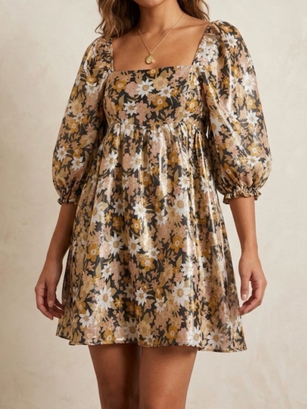 Storia babydoll puff sleeve floral mini dress